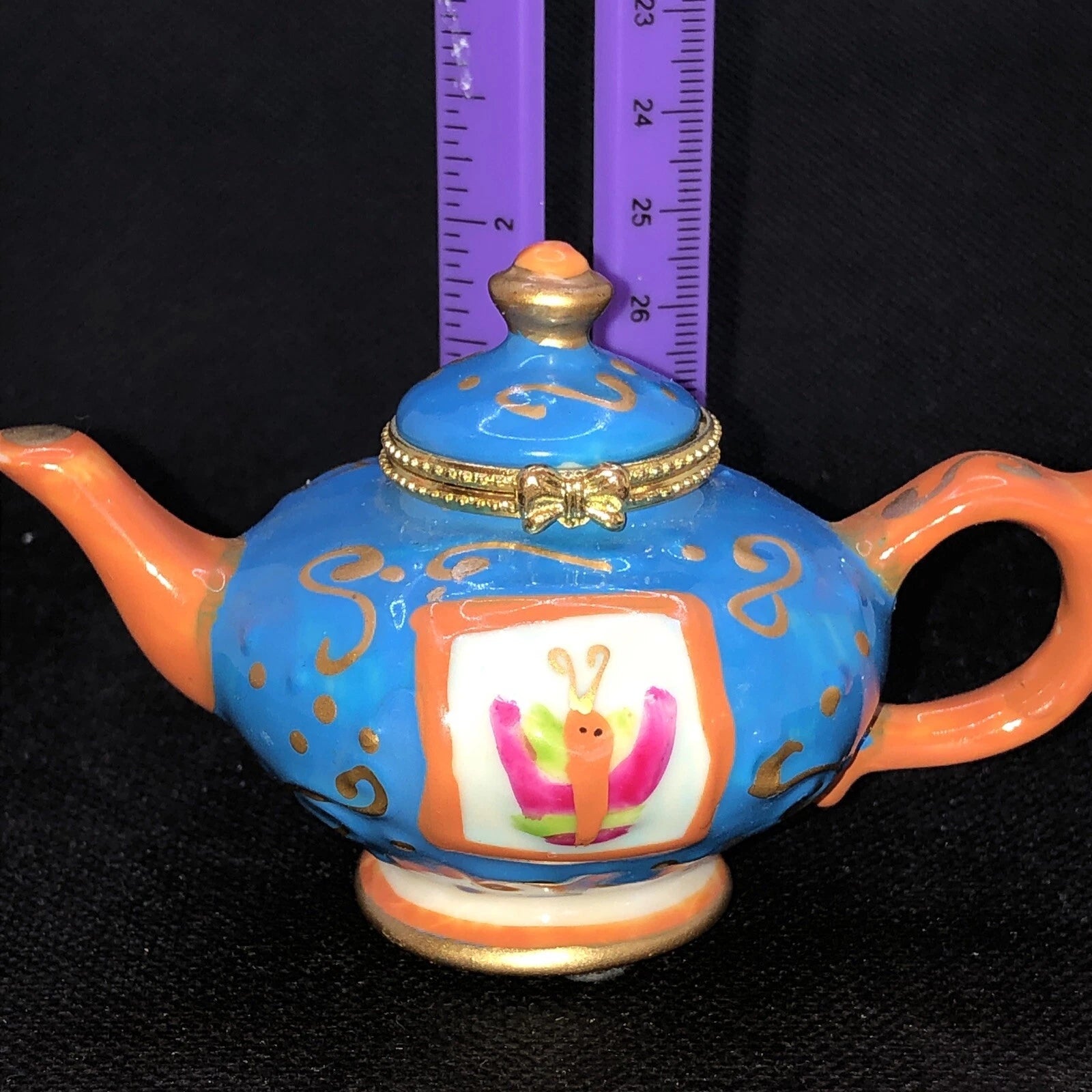 Porcelain Enameled Teapot Trinket Box Hinged Lid Gold Trim Unused Hand Painted | eBay