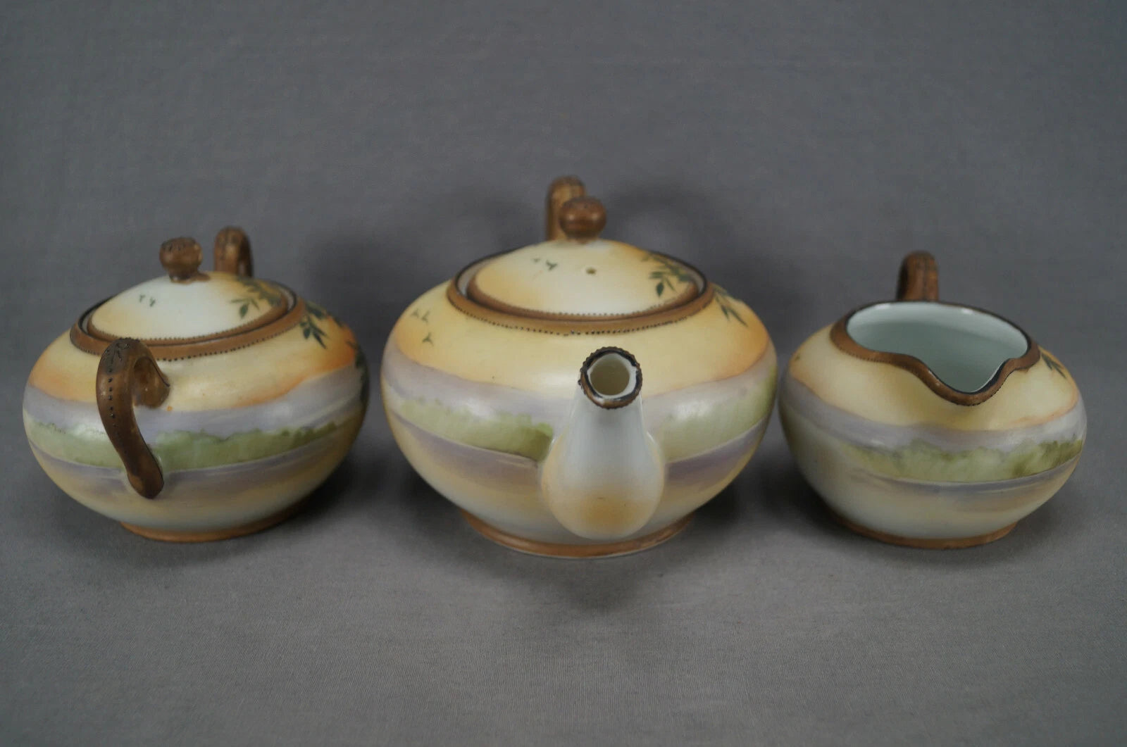 Nippon Hand Painted Landscape Scene Palm Trees Enamel Teapot Creamer & Sugar | eBay