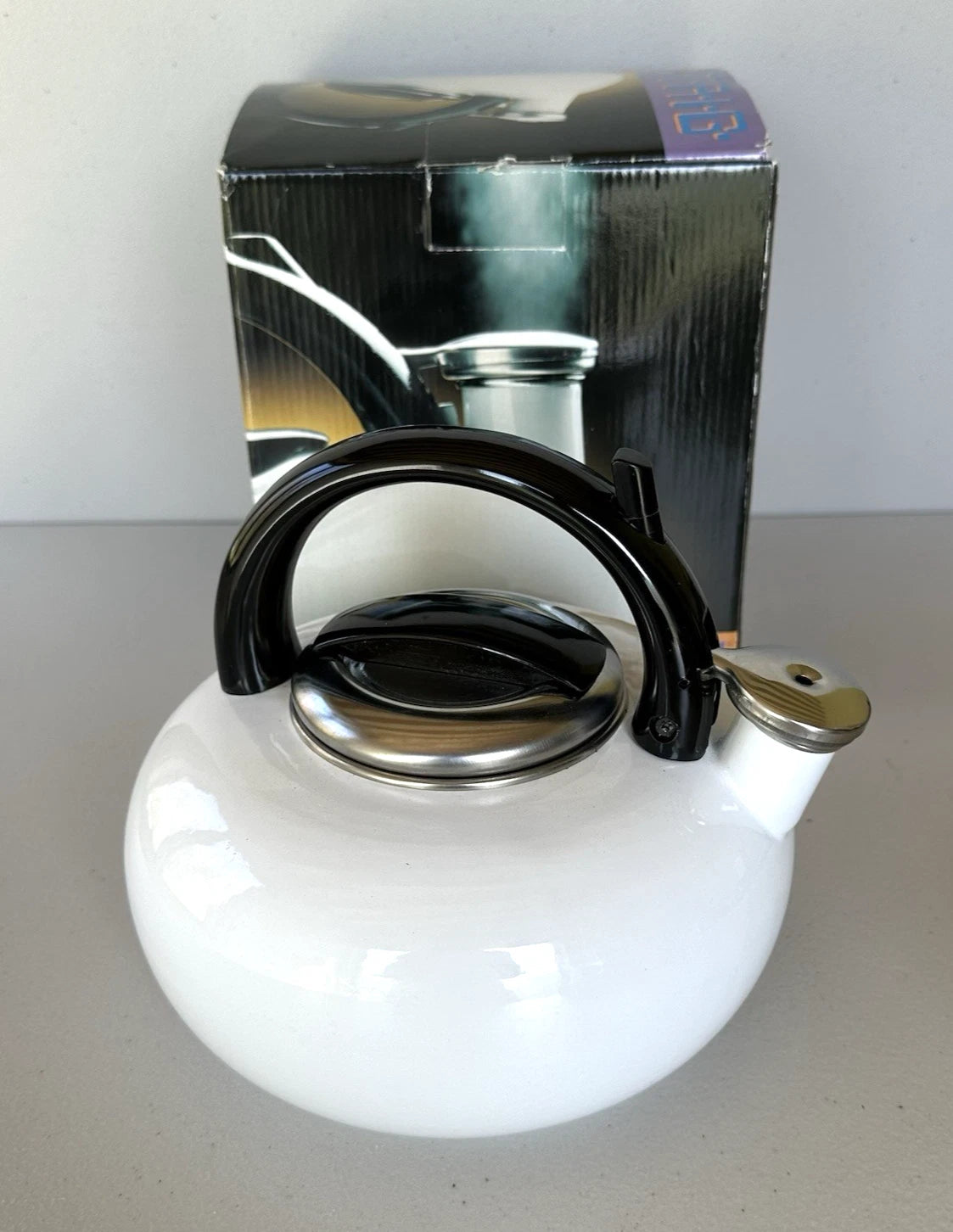 Vintage 90s Rare Kamenstein TRIG 2.5 qt Whistling White Enamel Steel Tea Pot NIB | eBay
