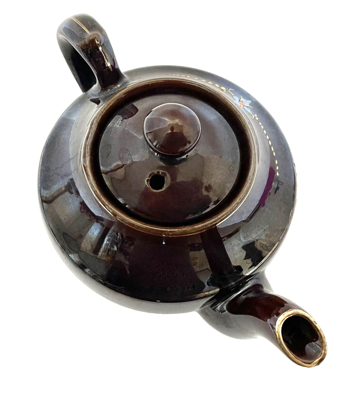 Redware Small Teapot Gold Trim Hand Painted Enamel Flowers Vintage Japan | eBay