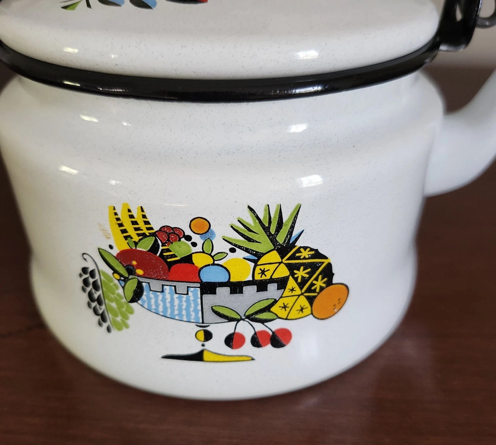 Vintage MCM Enamelware Tea Pot Fruit Design Teapot Tea Kettle | eBay