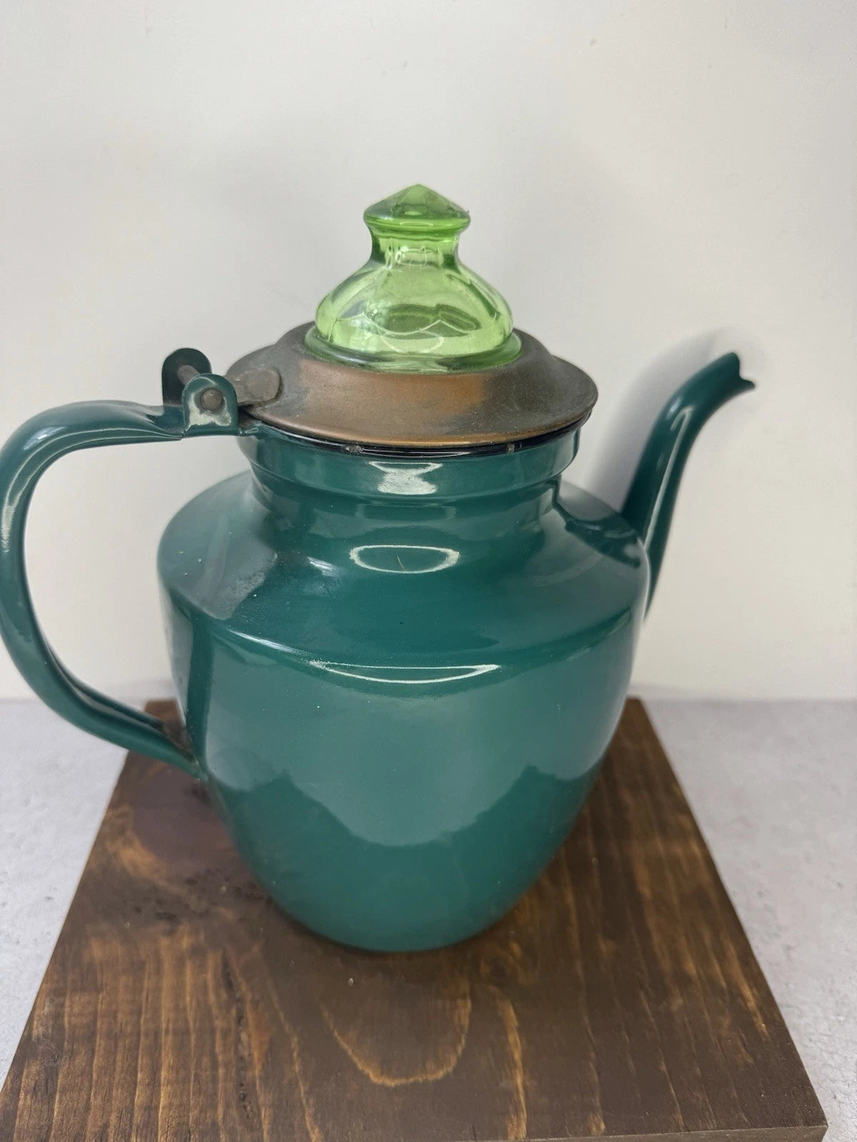Vintage Enamelware Green teapot kettle uranium glass lid | eBay