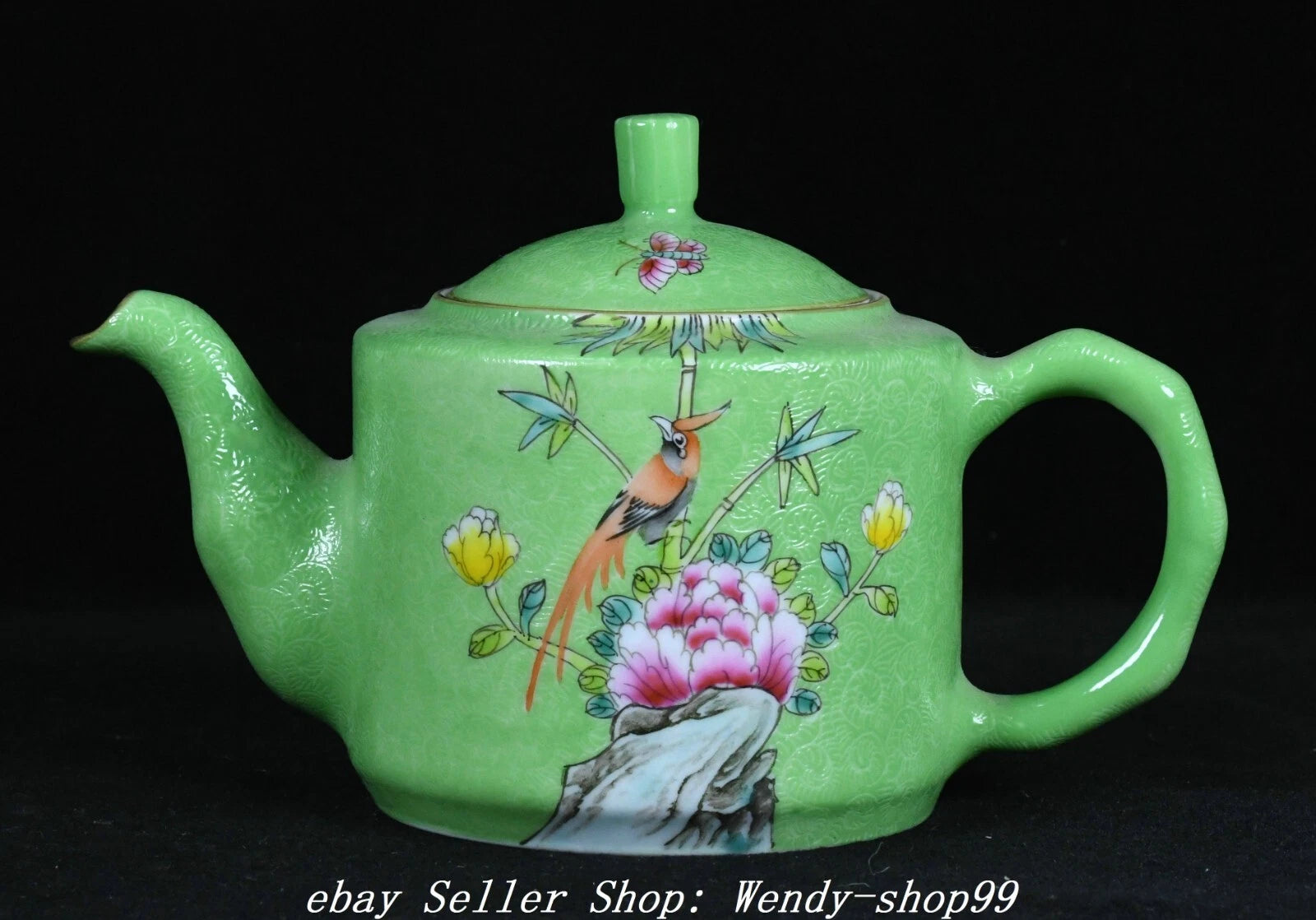 Qianlong Marked Colour Enamel Porcelain Gilt Peony Flower Bird Teapot Teakettle | eBay