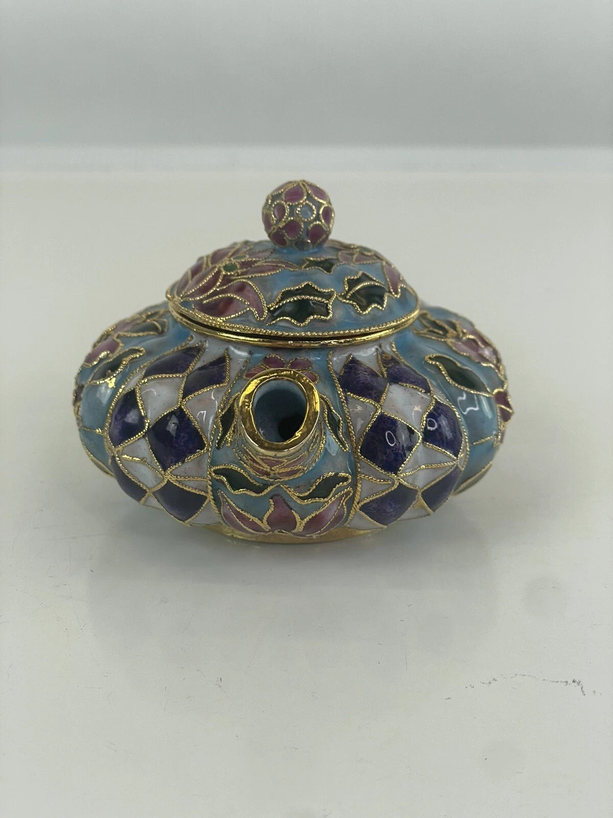 Mini Cloisonné Enameled Floral Glaze Purple Teapot 5"L - 3.5" H | eBay