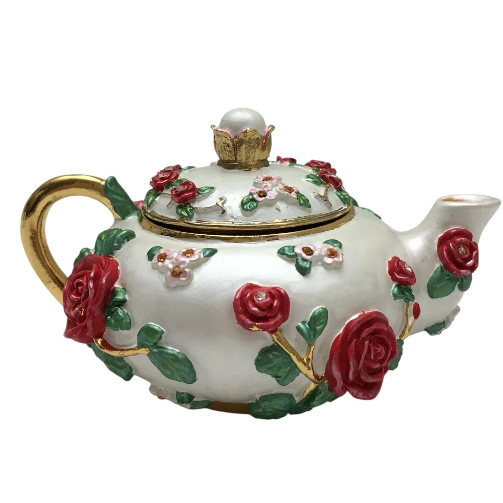 Vintage Versailles Enameled Teapot Trinket Box Roses Gold Trim Original Box | eBay