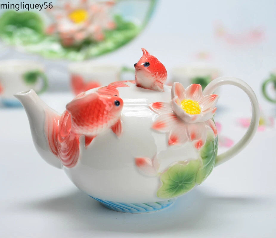 Enamel Coffee Tea Pot Relievo Lotus Porcelain Kettle Ceramic Chinese | eBay