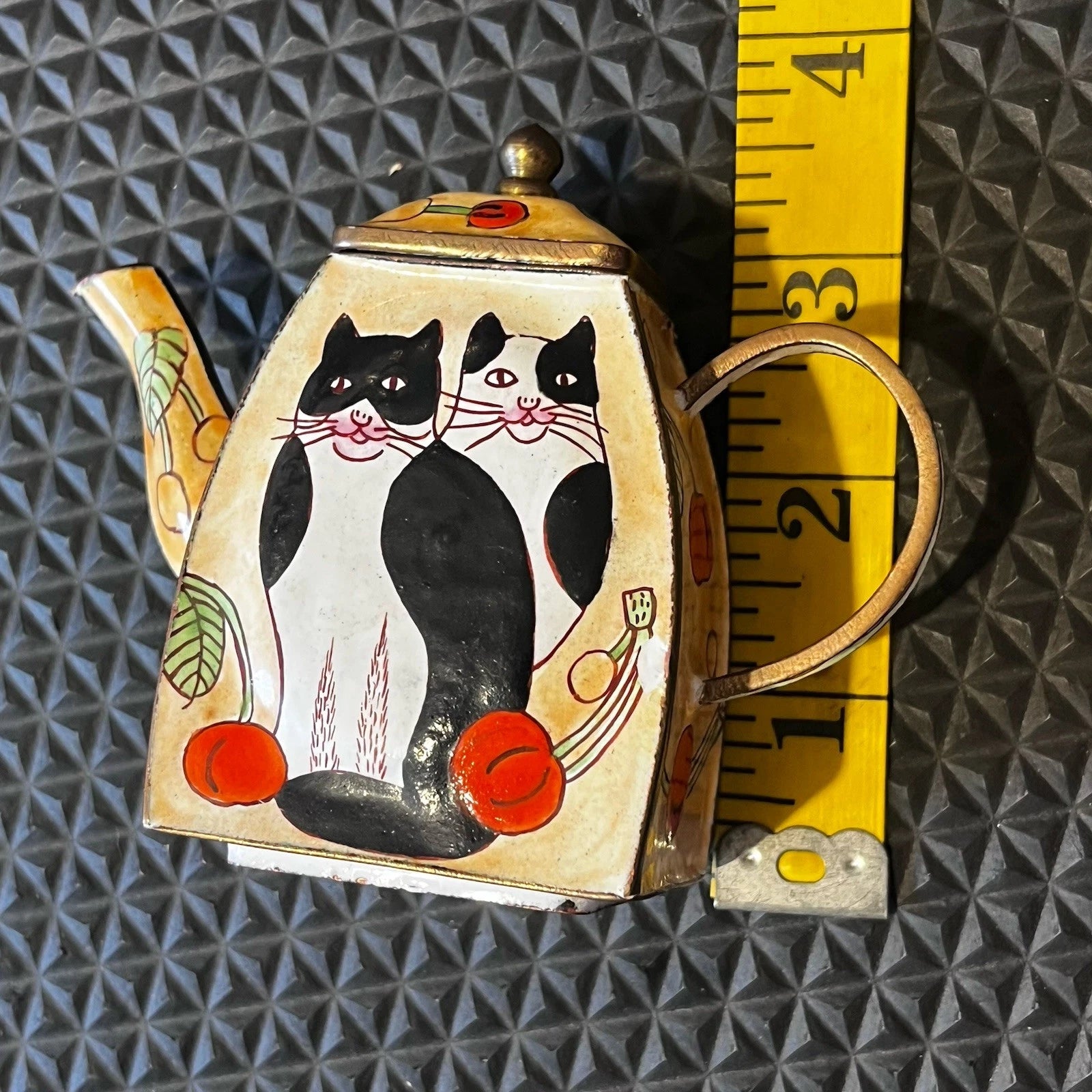 Enameled Metal Black & White Cats Mini 3 1/2” Teapot Preowned | eBay