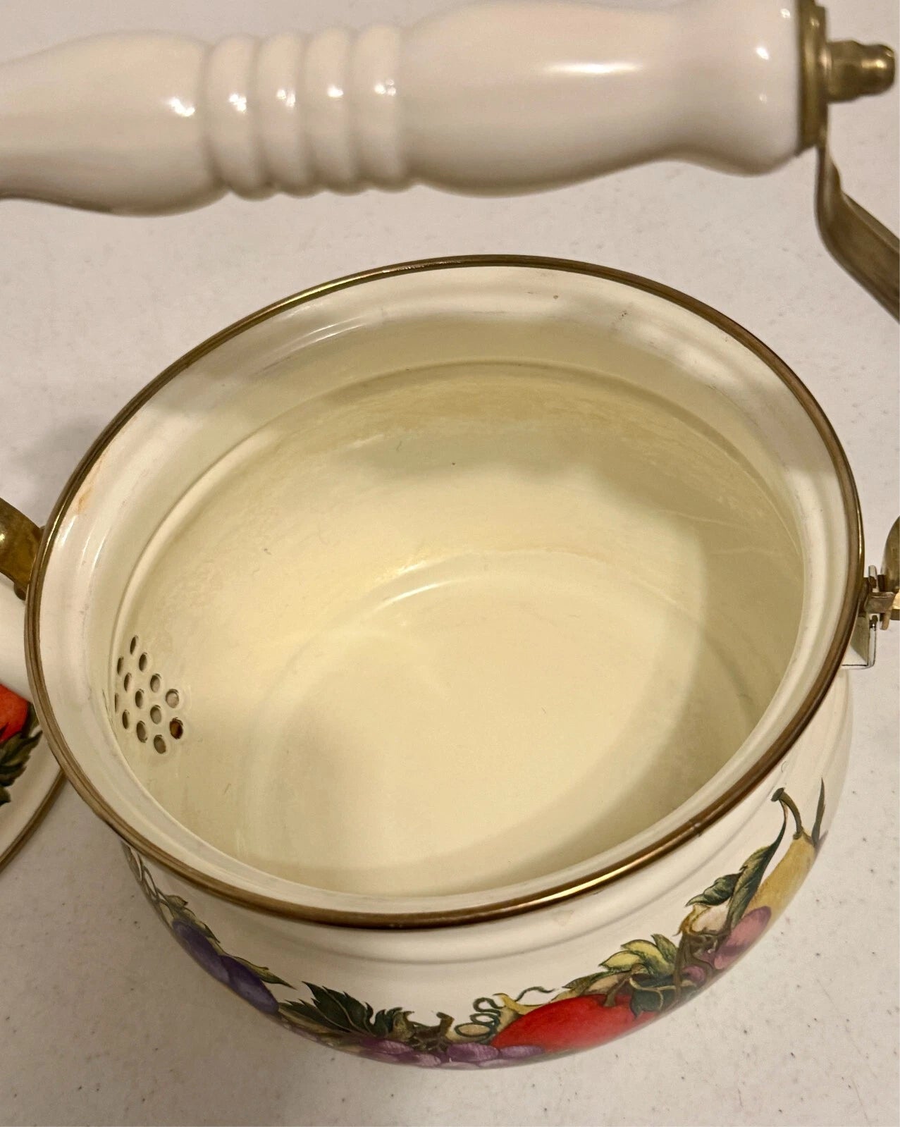 Lincoware Enamel Orchard Royal 8 CUP Teapot Kettle w/handle and brass top | eBay