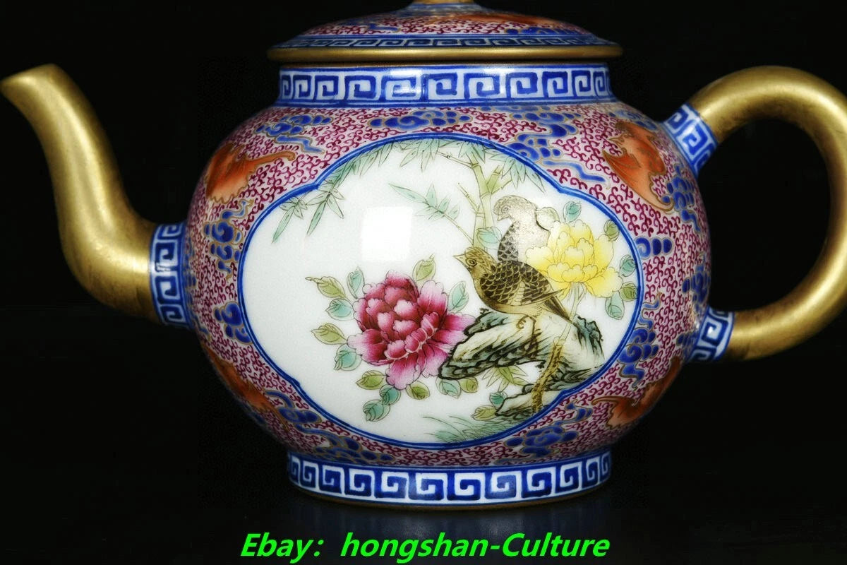 6.8" Qianlong Enamel Colour Porcelain Gold Flower Bird Wine Tea Pot Flagon | eBay