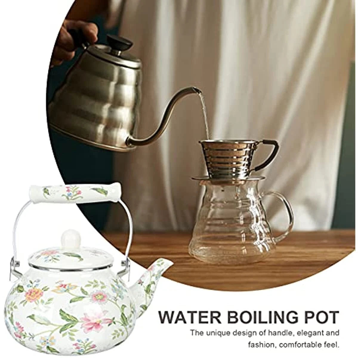 Porcelain Enamel Teakettle Floral Teapot Tea Pot Kettle Stovetop Turk Style | eBay