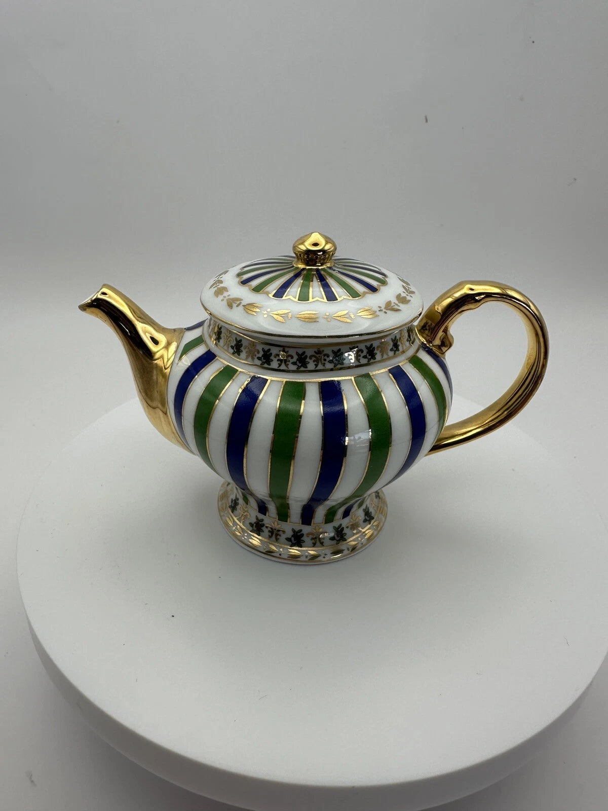Mini Enameled Porcelain Teapot 3 inch Green/Blue Stripes Gilt Stamped Qingfa | eBay