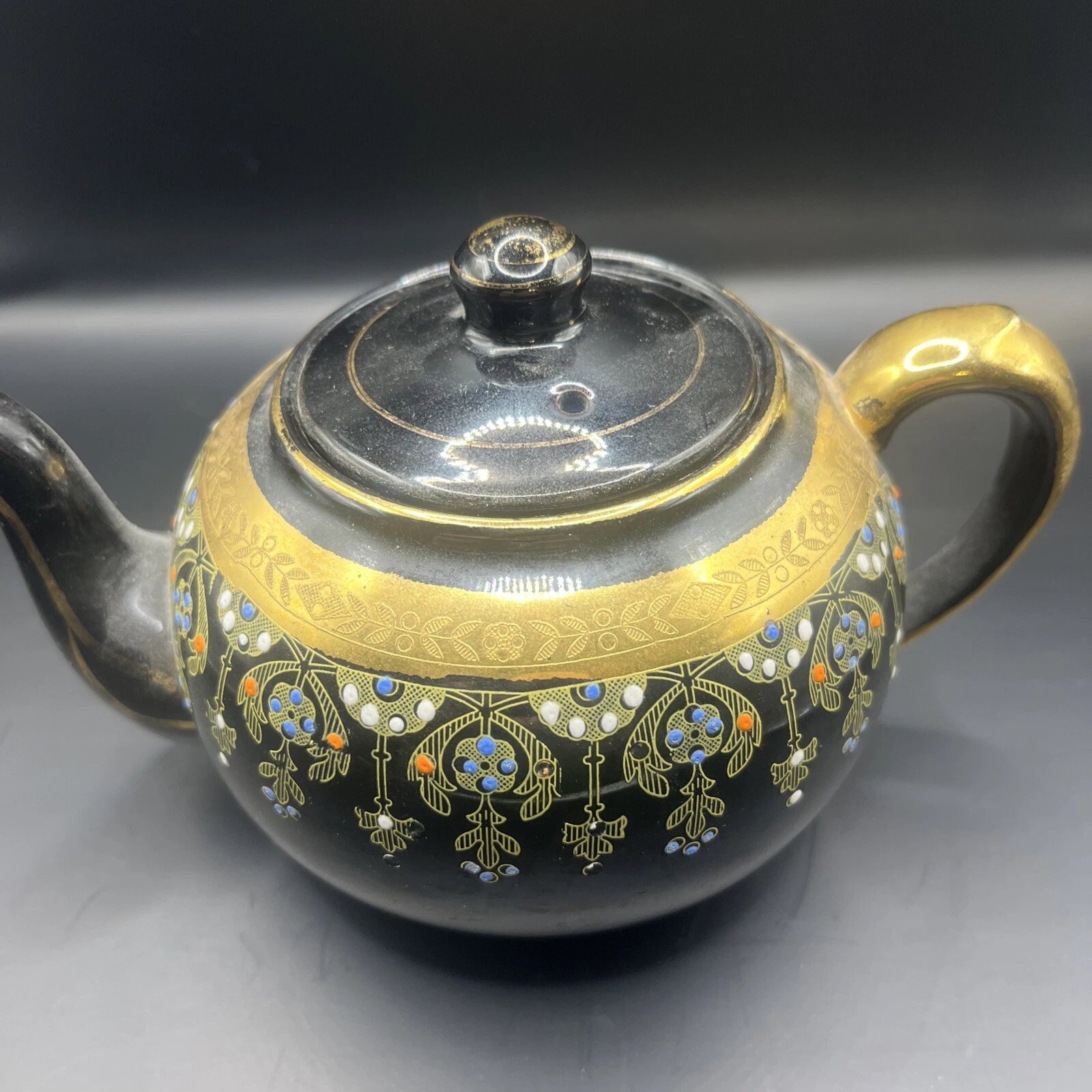 Look alike Gibson and Sons Teapot w/ Lid Black Gold Enamel Vintage 4 tall Japan | eBay