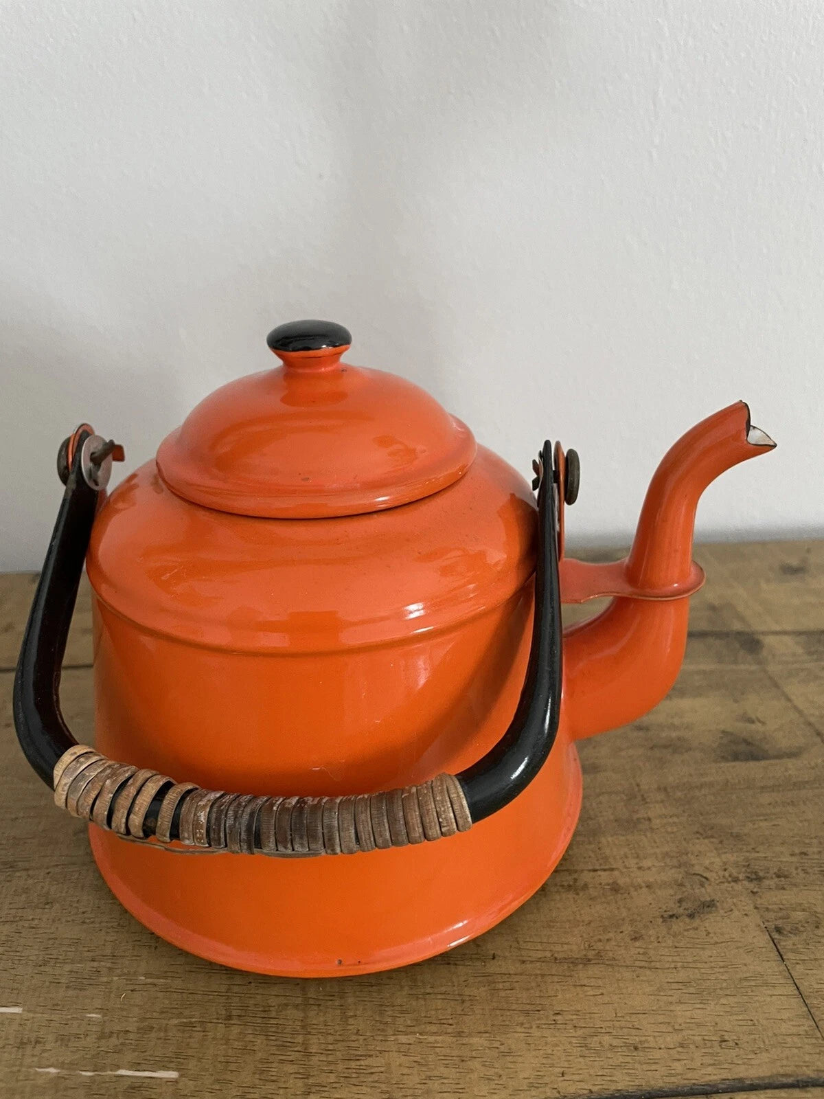 Vintage Enamel Orange Tea Kettle Tea Pot | eBay