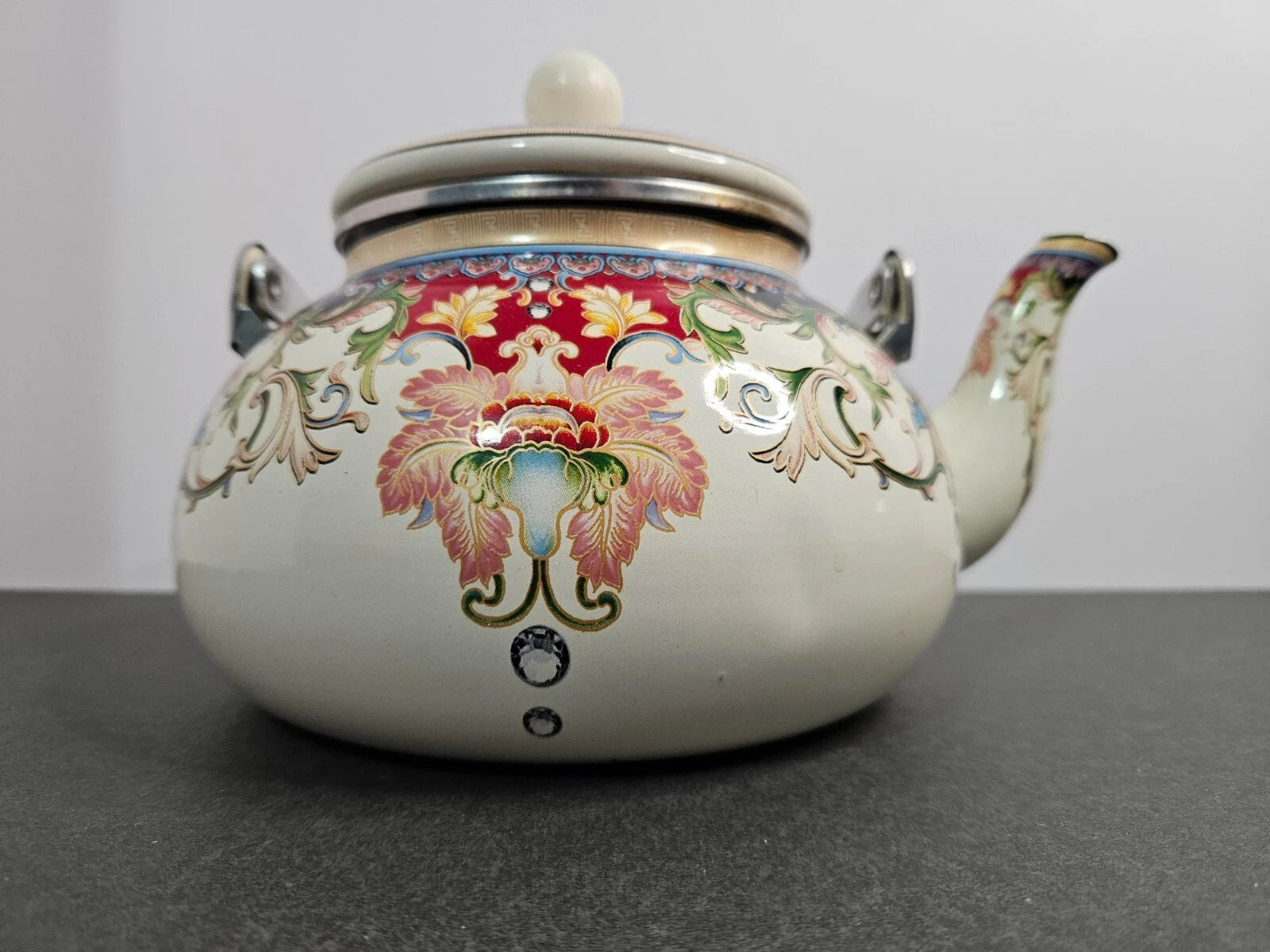 Gorgeous Enamel Teapot with Ceramic Handle - Very Nice | eBay