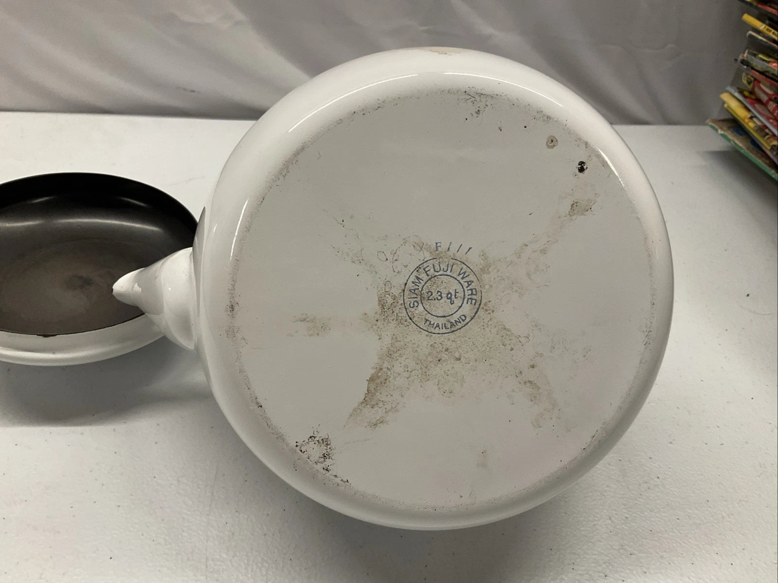 Vintage SIAM FUJI WARE 2.3 Quart TEA POT KETTLE, White Enamel | eBay