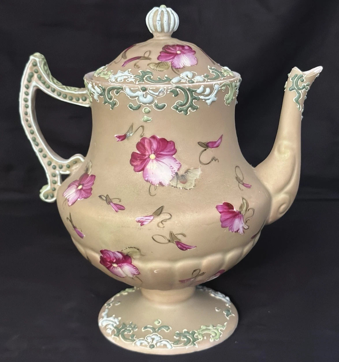 NIPPON ERA TEAPOT WITH BEAUTIFUL ENAMEL & SQUEEZE BAG DECORATIONS....RARE! | eBay