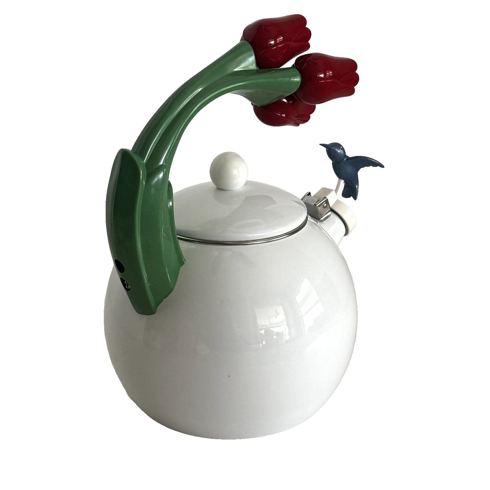 Ancona Kettle Hummingbird Tulips Enamel Teapot Red White Blue Green VTG 1990s | eBay