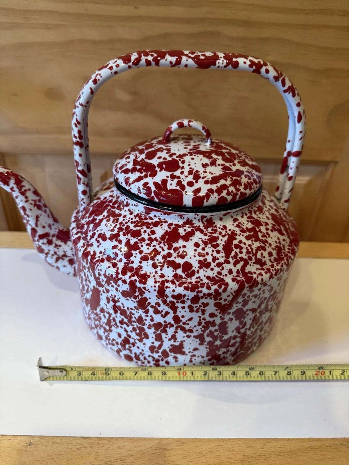 New Fine Enamelware Red & White Teapot CGS International Inc. 8”tall 7”wide L@@K | eBay