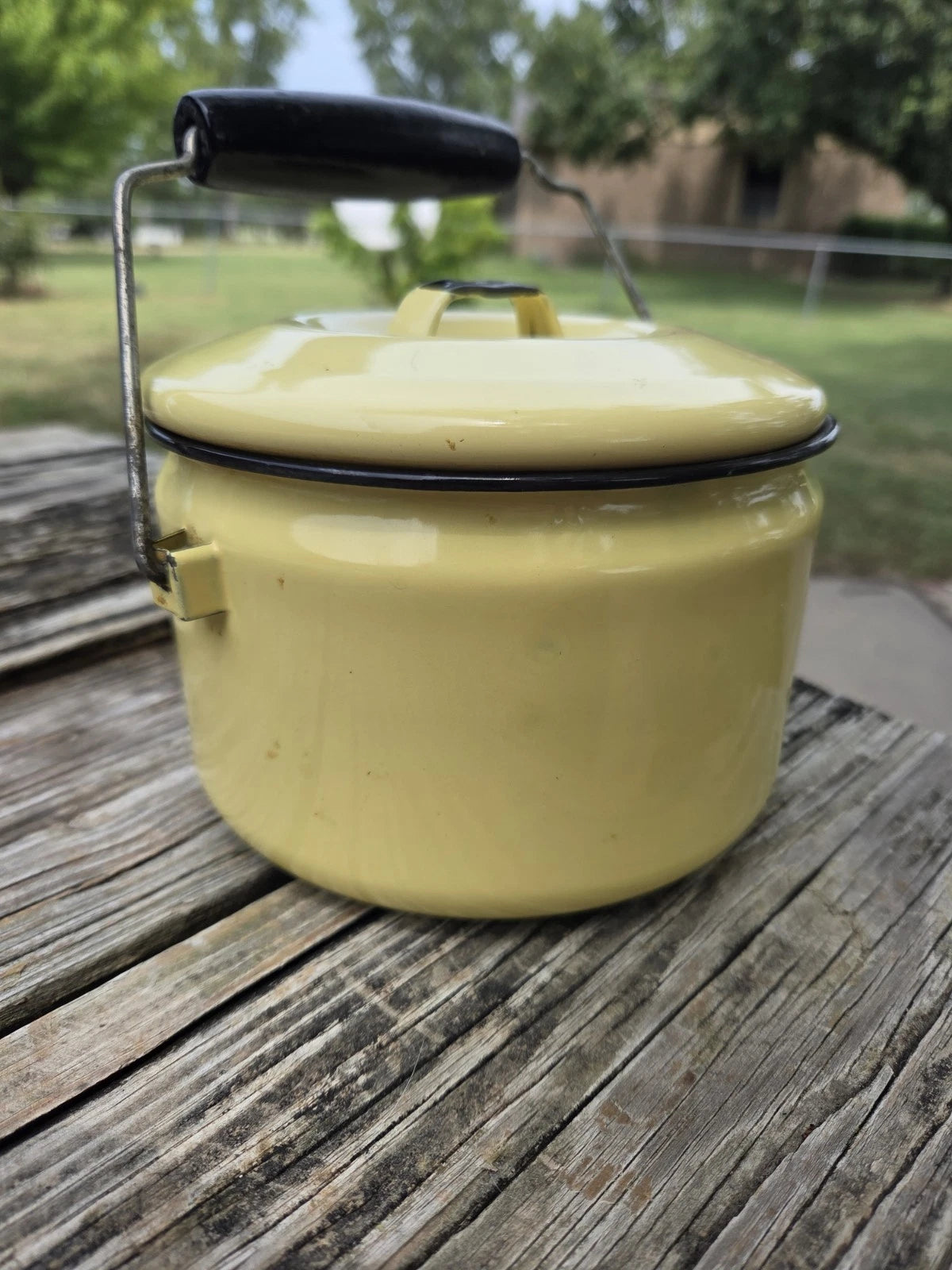 Vintage yellow enamel teapot With Lid Enamelware Bail Handle | eBay