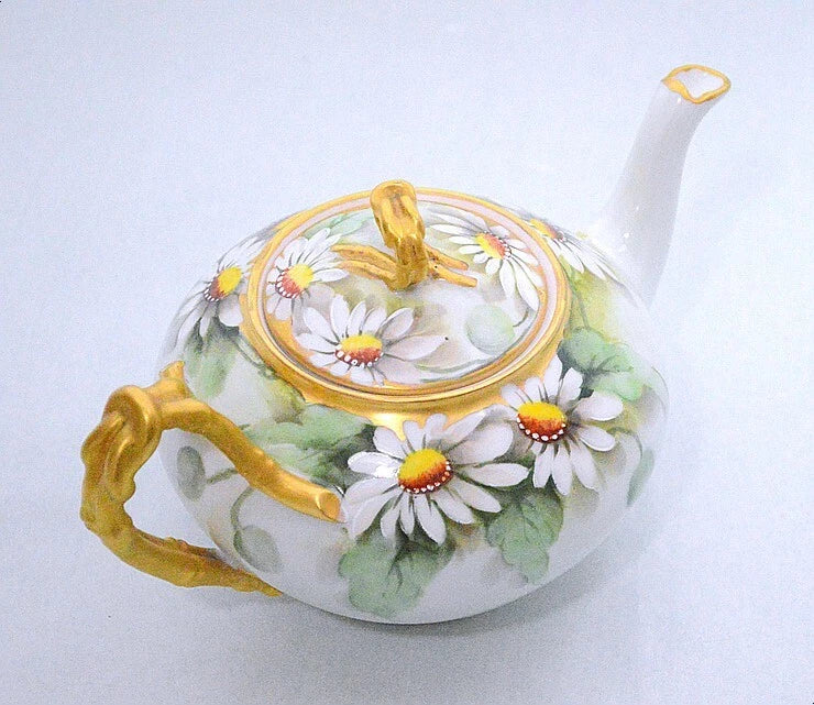 JP Limoges France Hand Painted Daisy Enamel Dot Artist Signed Teapot 117 | eBay