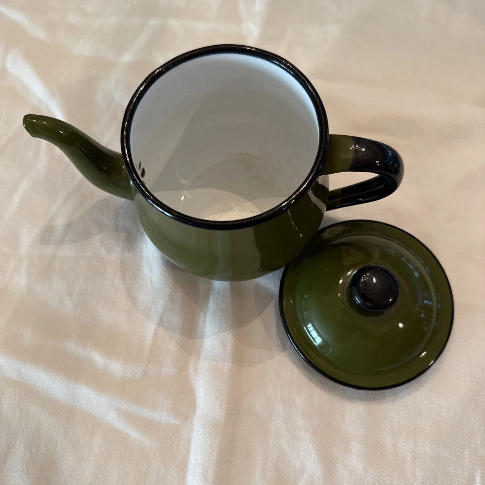 Vintage Green & Black Enamelware Tea Pot with Lid Small Japan | eBay