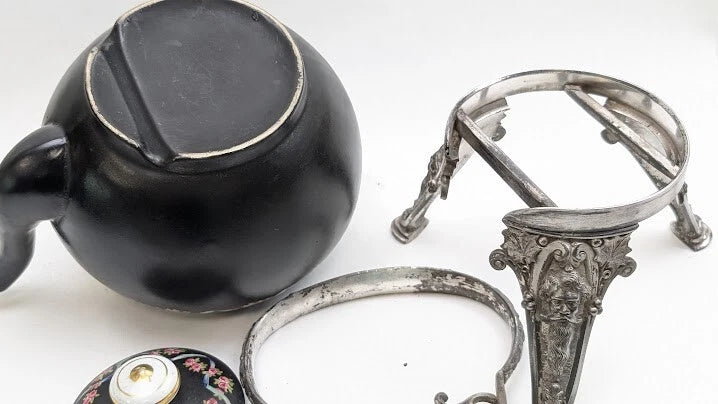 Antique Teapot Kettle on Stand Victorian Meriden Silver Plate Porcelain Enamel | eBay