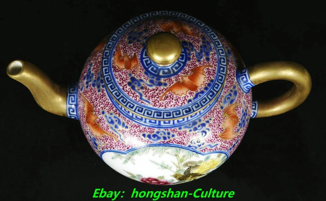 6.8" Qianlong Enamel Colour Porcelain Gold Flower Bird Wine Tea Pot Flagon | eBay