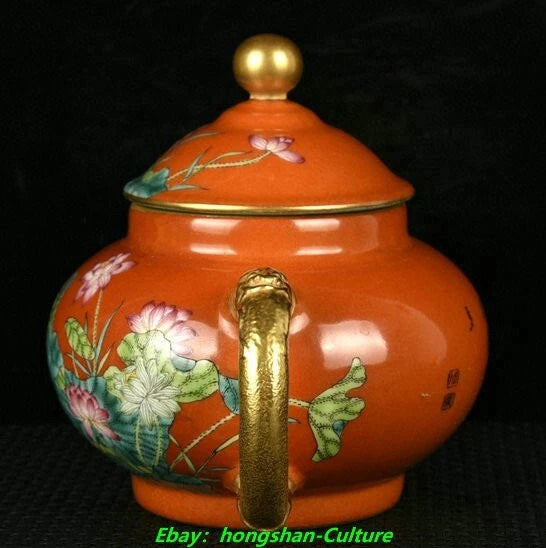 7" Qianlong Red Glaze Enamel Colour Porcelain Gold Lotus Wine Tea Pot Flagon | eBay