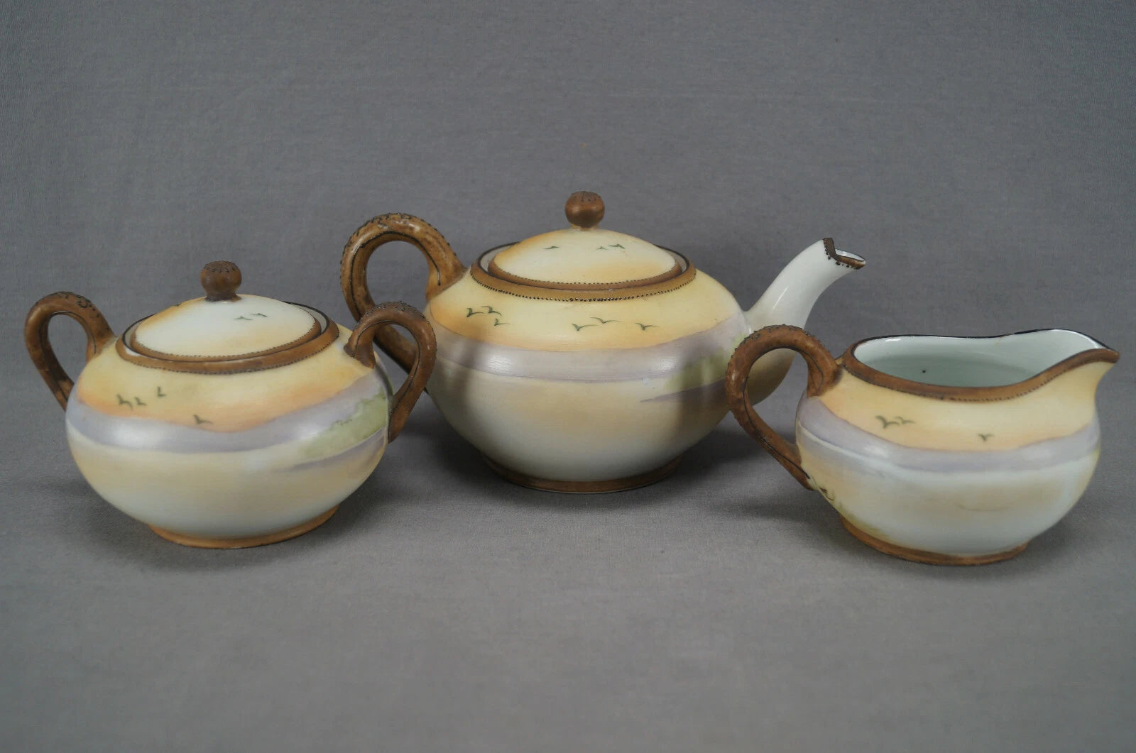 Nippon Hand Painted Landscape Scene Palm Trees Enamel Teapot Creamer & Sugar | eBay