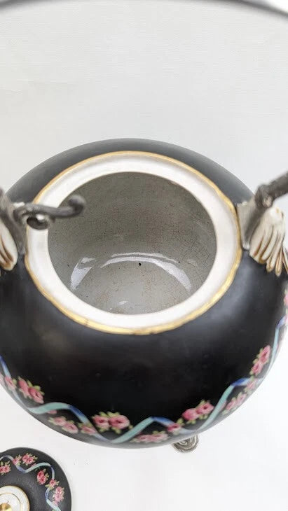 Antique Teapot Kettle on Stand Victorian Meriden Silver Plate Porcelain Enamel | eBay