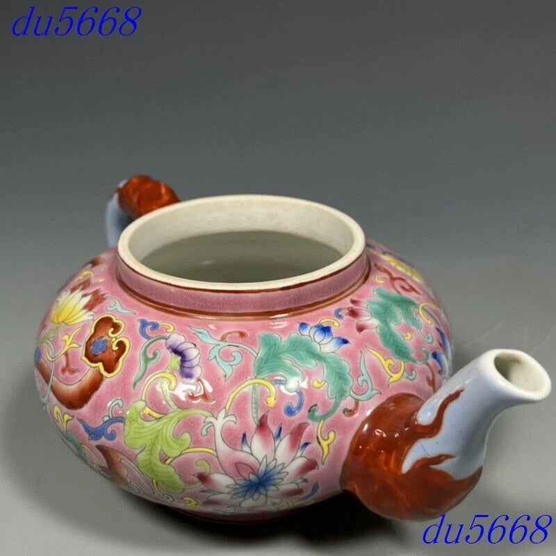 7.2"Qing Dynasty enamel porcelain fushou flowers grain Tea makers Tea Pot statue | eBay