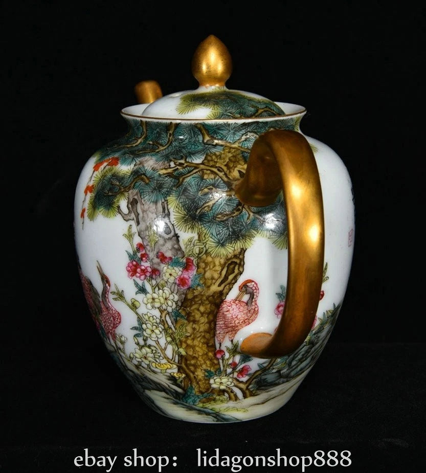 6.4"Yongzheng Marked Enamel Porcelain Gilt Flower Birds Tree Pattern Wine Teapot | eBay