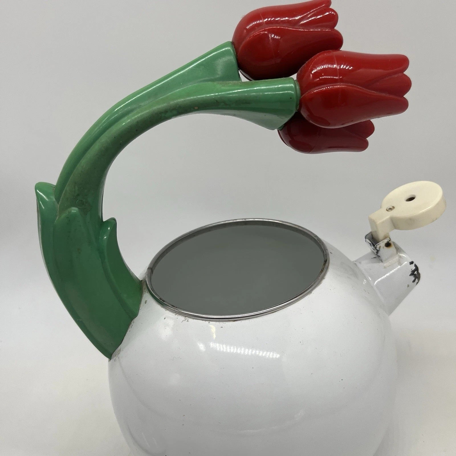 Ancona Kettle 3 Red Tulips Enamel Vintage Teapot - Missing Hummingbird | eBay