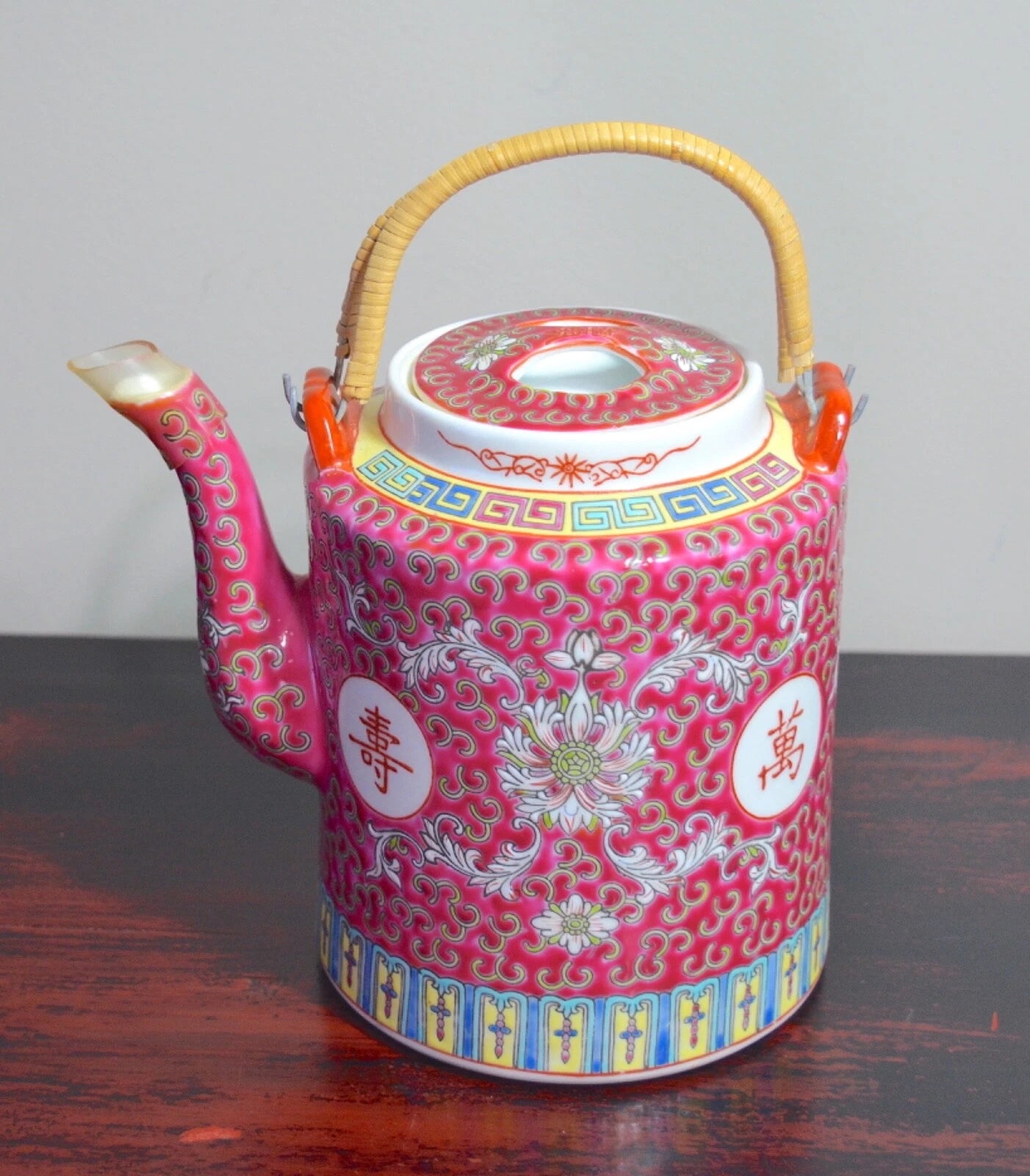Chinese Famille Rose Enameled Porcelain Tea Pot Early 20thC Extra Lid & Basket | eBay