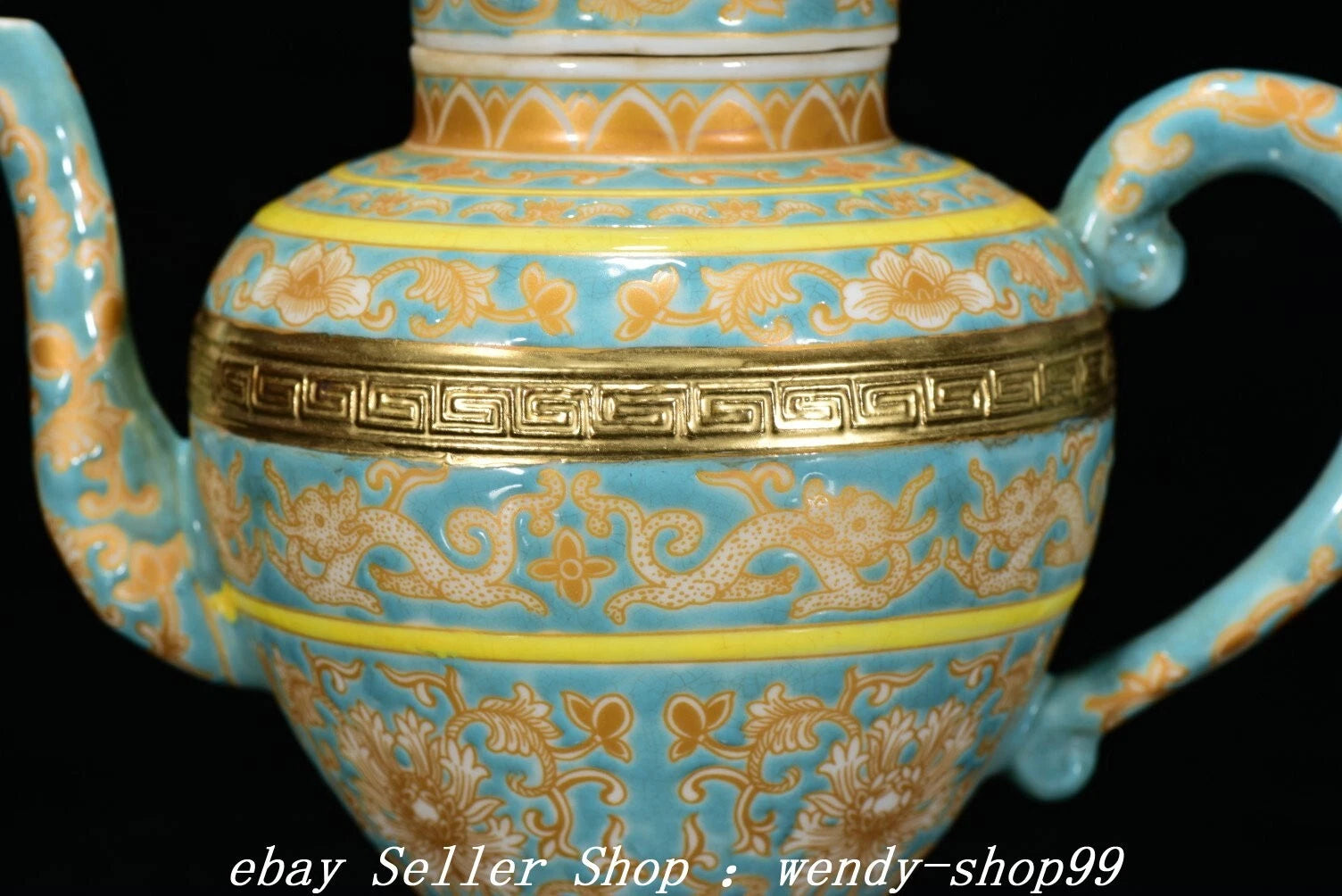 7" Qianlong Colour Enamel Blue Glaze Porcelain Gilt Dragon Wine Tea Pot Flagon | eBay