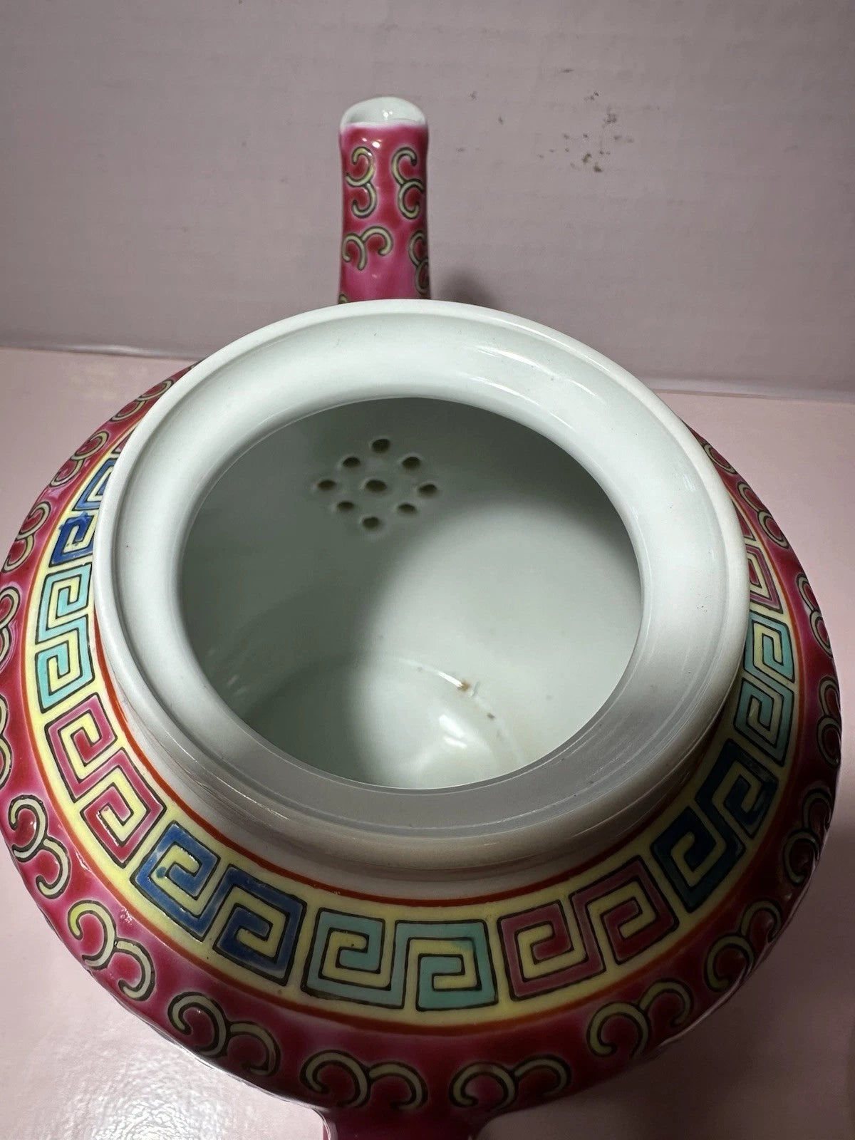 Red Famille Rose HP Enamel Porcelain 6” Chinese Longevity Mun Shou Teapot VTG | eBay