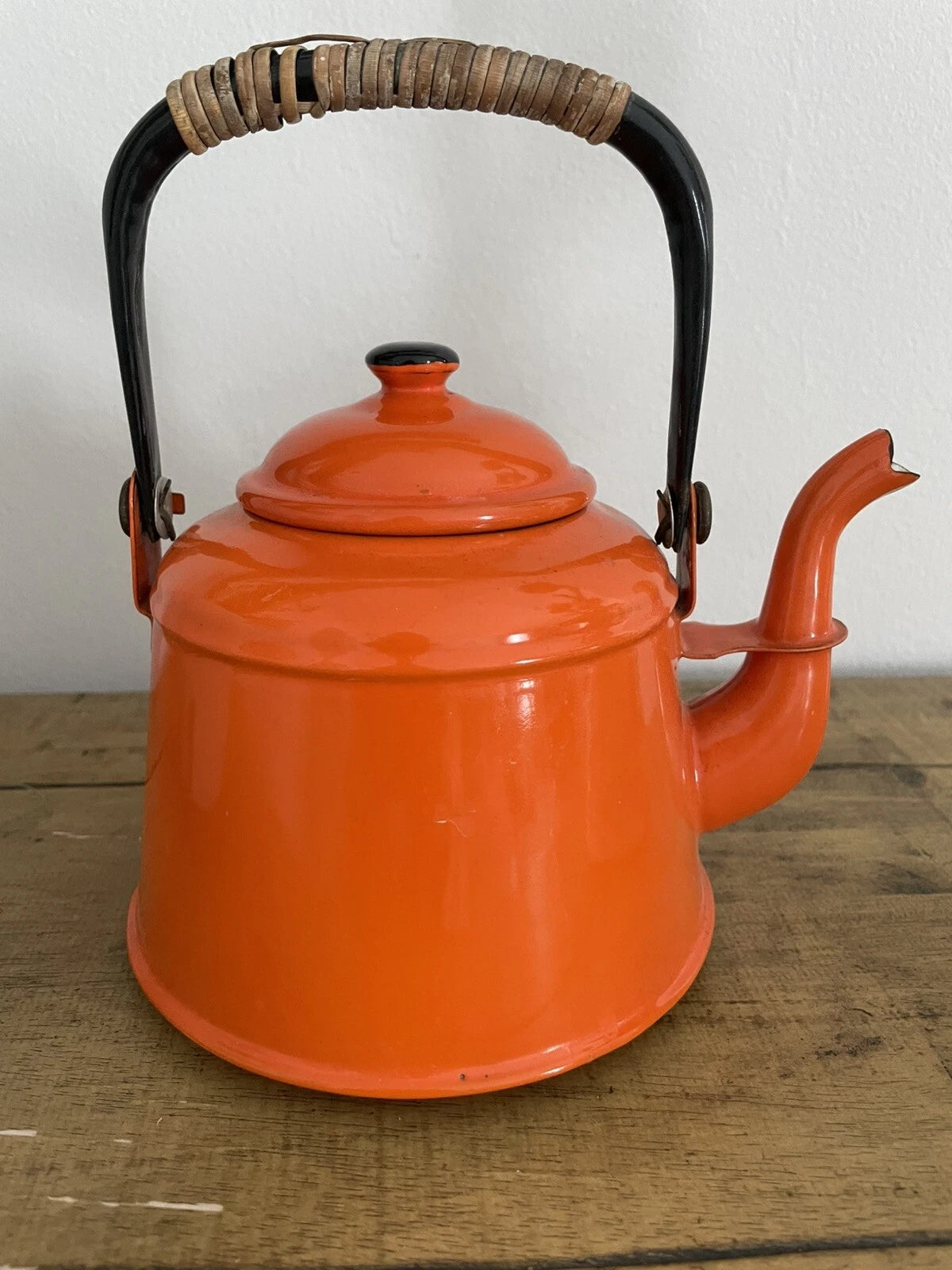 Vintage Enamel Orange Tea Kettle Tea Pot | eBay