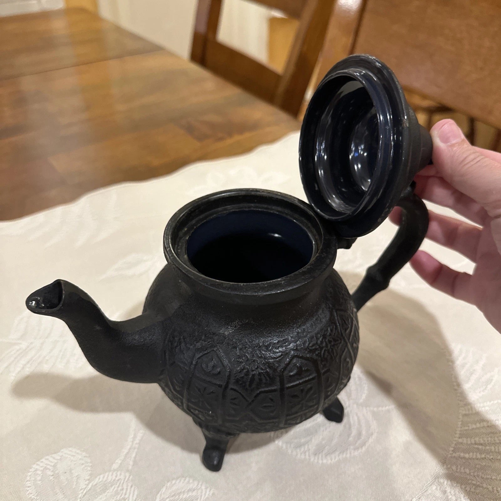 Moroccan Style Cast Iron Tea Pot Footed Enamel Lined with Lid and Handle 8” | eBay