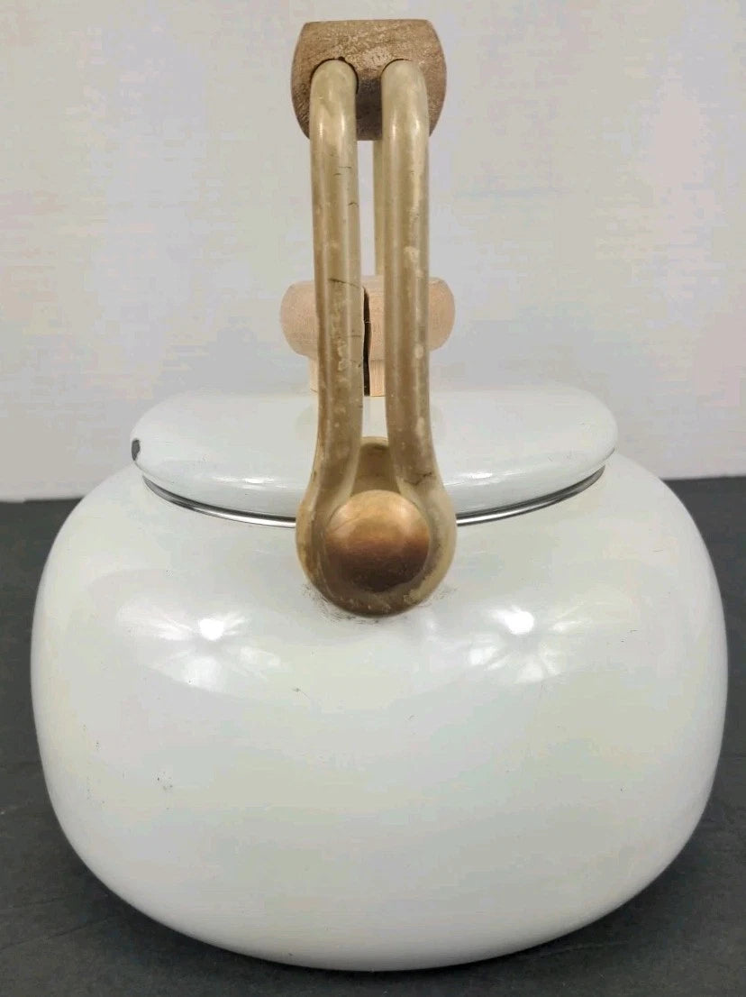 Vintage White Enamel Tea Kettle w Wood Handle Thailand | eBay