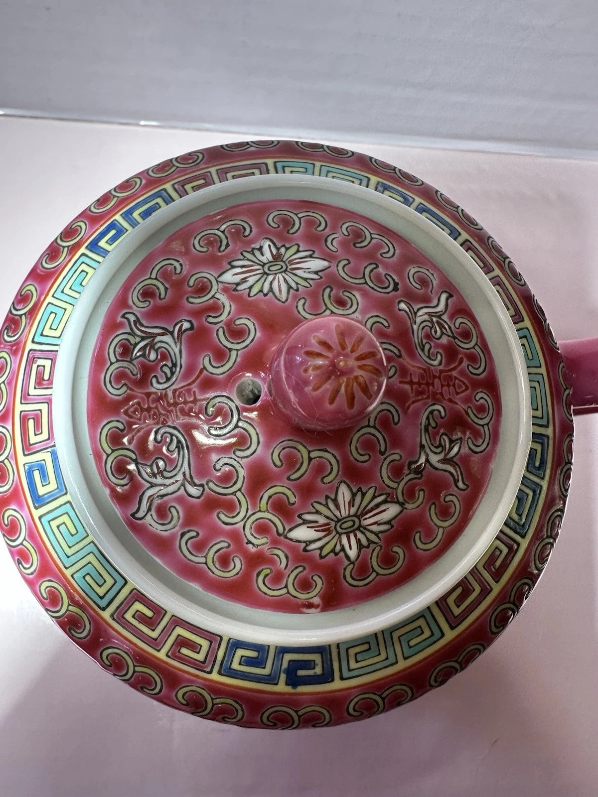 Red Famille Rose HP Enamel Porcelain 6” Chinese Longevity Mun Shou Teapot VTG | eBay