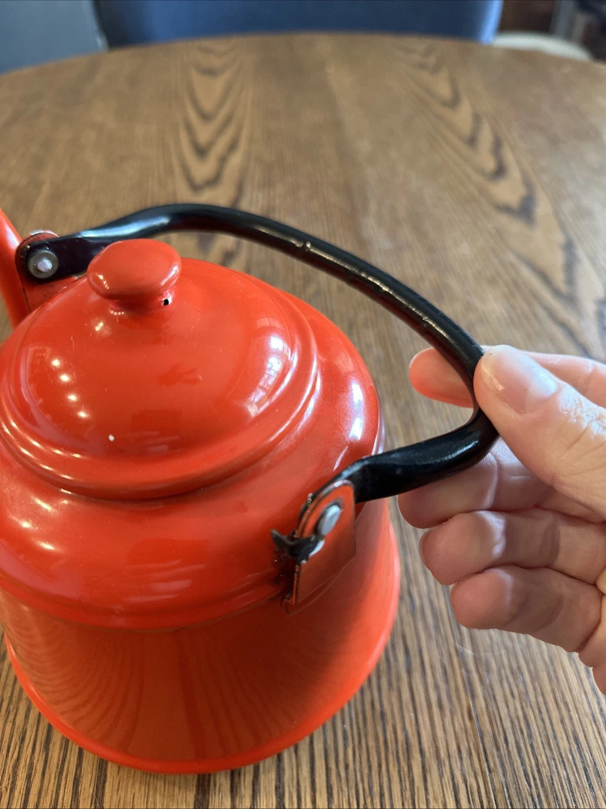 Red Enamel Tea Pot Mid Century Black Enamel Handle Vintage | eBay