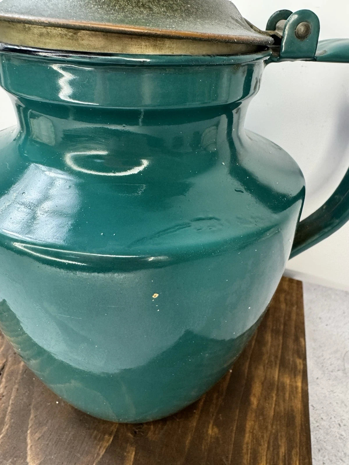 Vintage Enamelware Green teapot kettle uranium glass lid | eBay