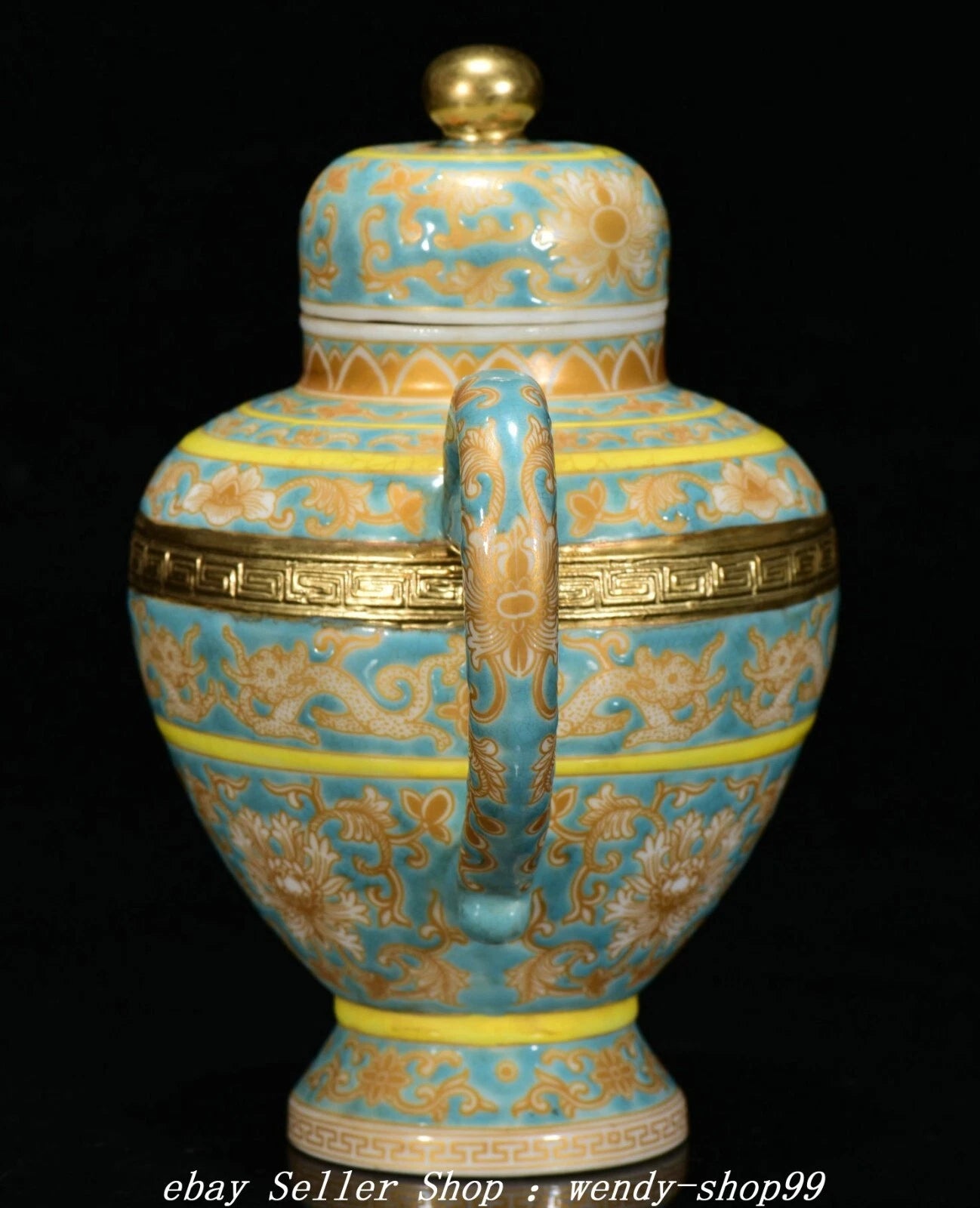 7" Qianlong Colour Enamel Blue Glaze Porcelain Gilt Dragon Wine Tea Pot Flagon | eBay