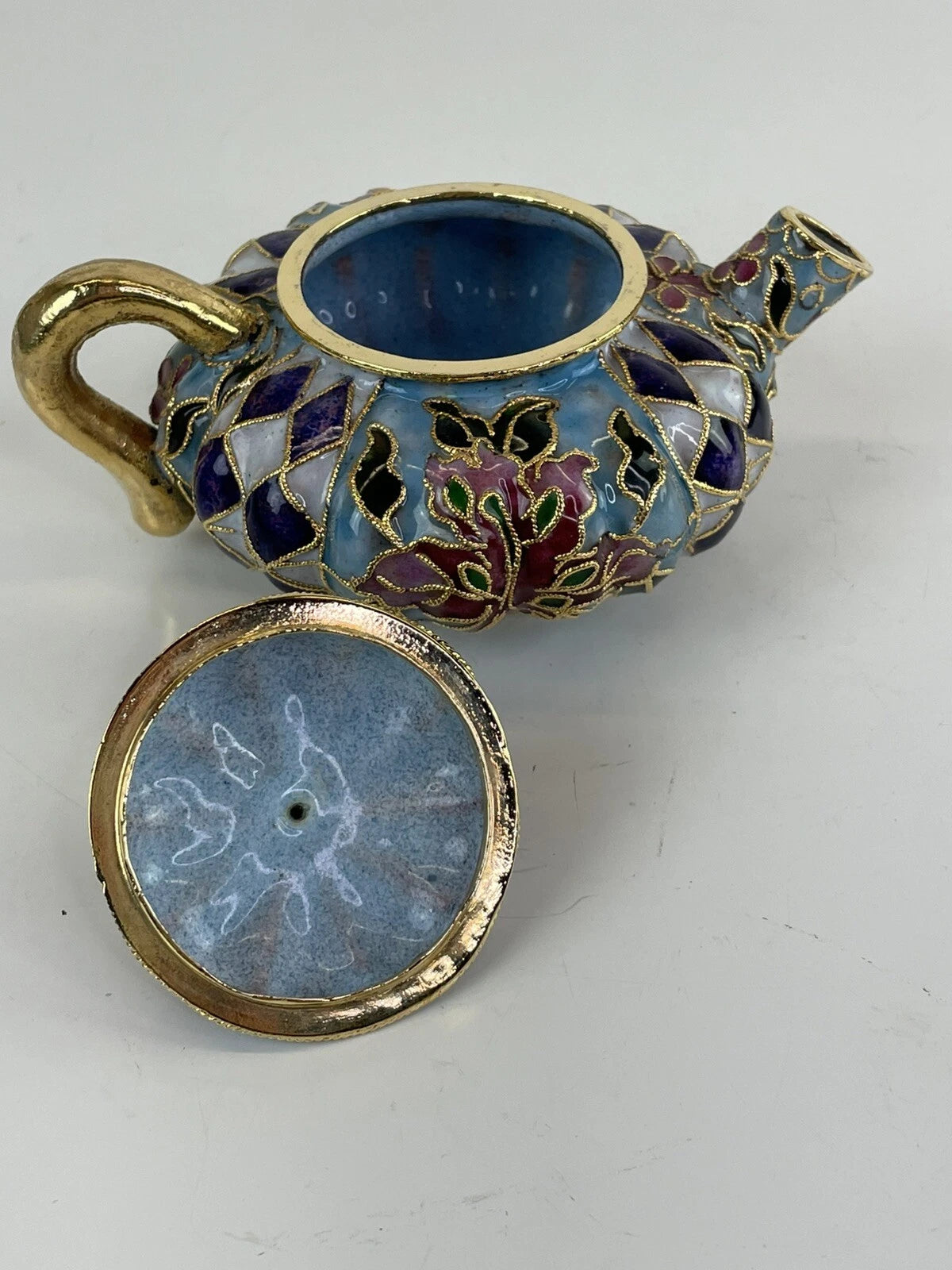 Mini Cloisonné Enameled Floral Glaze Purple Teapot 5"L - 3.5" H | eBay