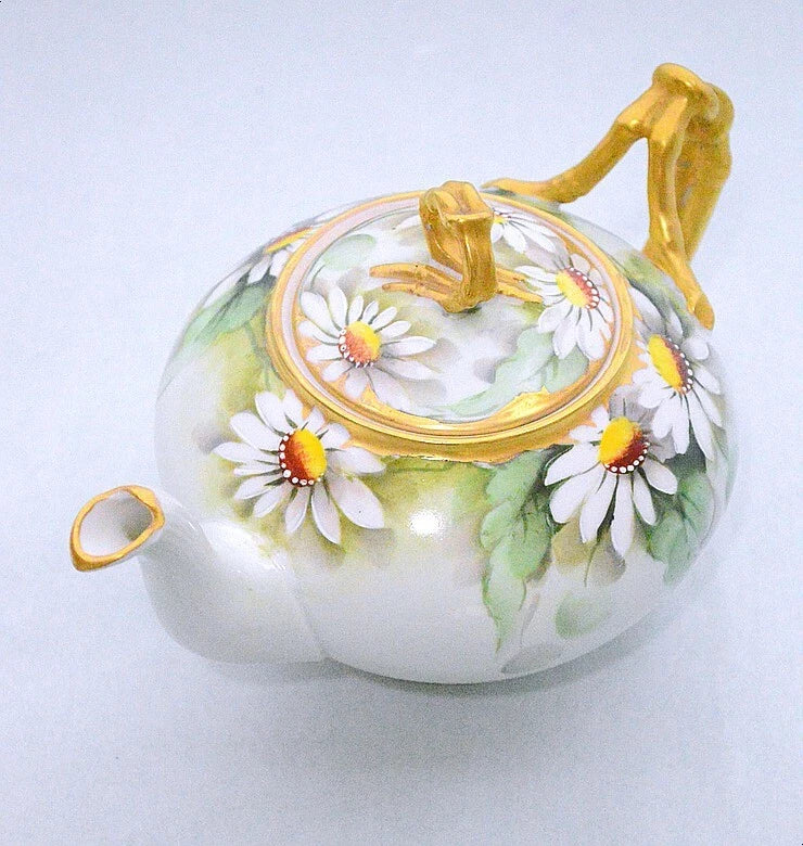 JP Limoges France Hand Painted Daisy Enamel Dot Artist Signed Teapot 117 | eBay