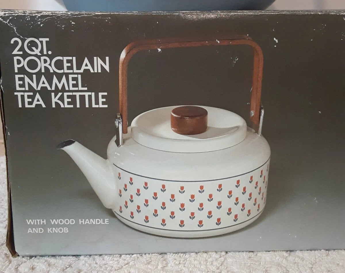 RARE Vintage HYBRID 1985 2QT. Porcelain Enamel Tea Kettle Poppy Pattern HTF | eBay