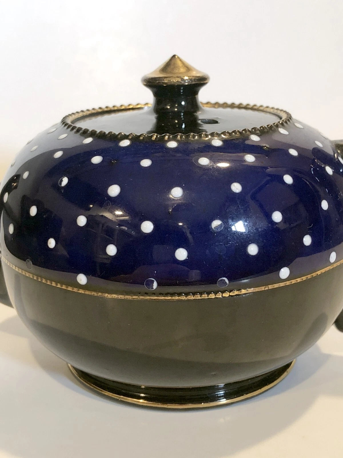 Vintage Teapot Cobalt Blue, Jet Black, White Enameled Dots with Gold Accents | eBay