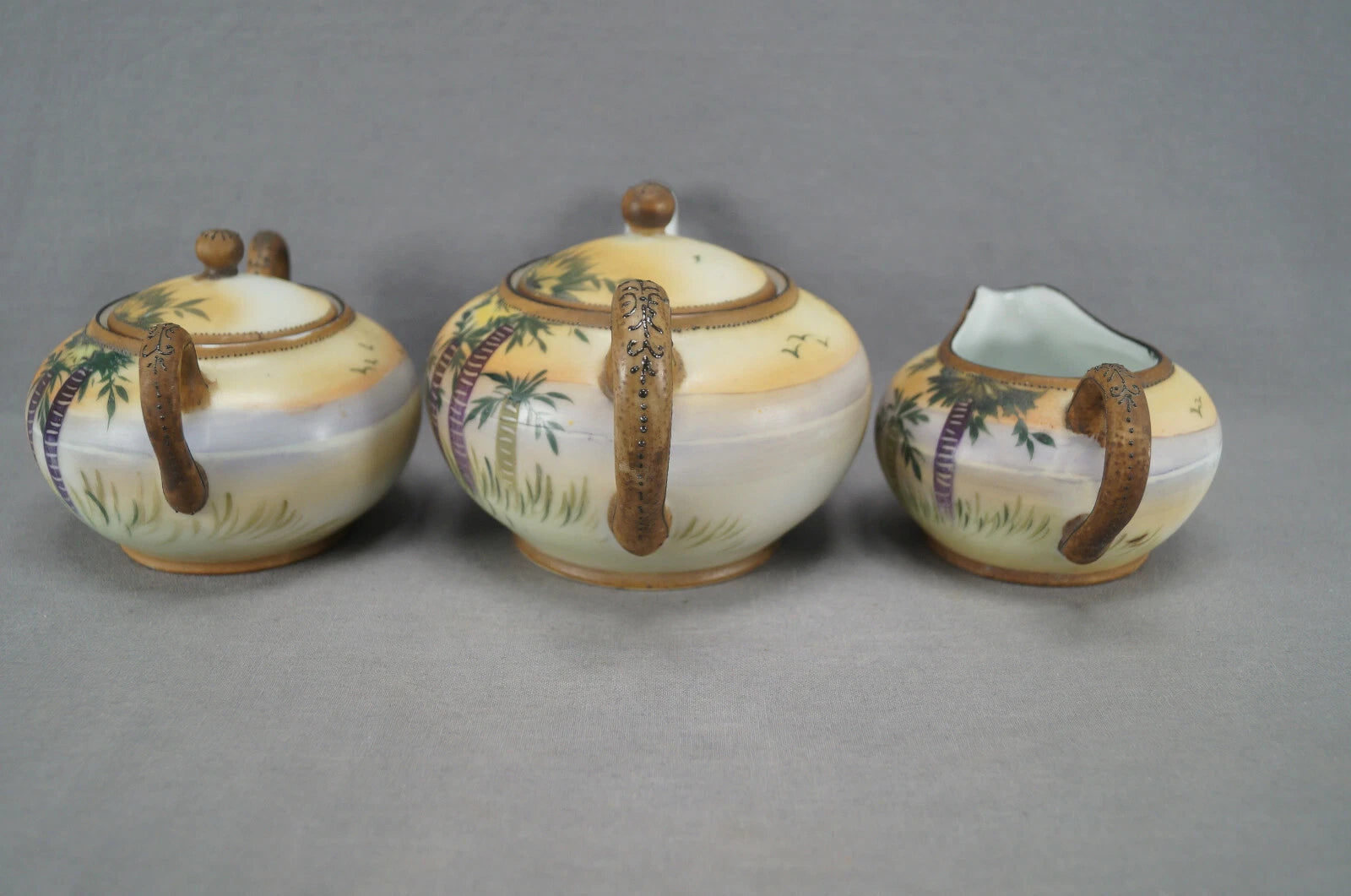 Nippon Hand Painted Landscape Scene Palm Trees Enamel Teapot Creamer & Sugar | eBay