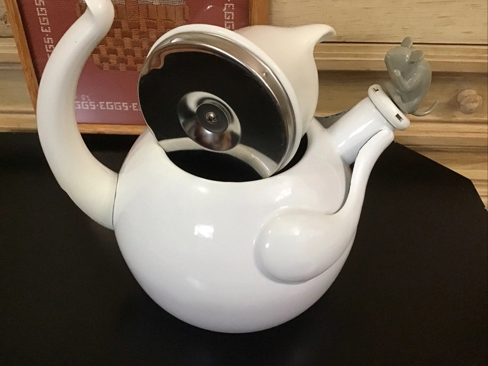 Vintage Retro Copco White Cat And Mouse Whistling Enamel Teapot Kettle EUC | eBay