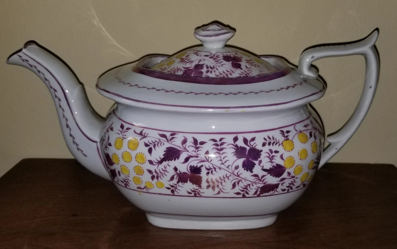 C.1810-1820 Georgian Porcelain Teapot Pink Luster Yellow Enamel Exc. Condition | eBay